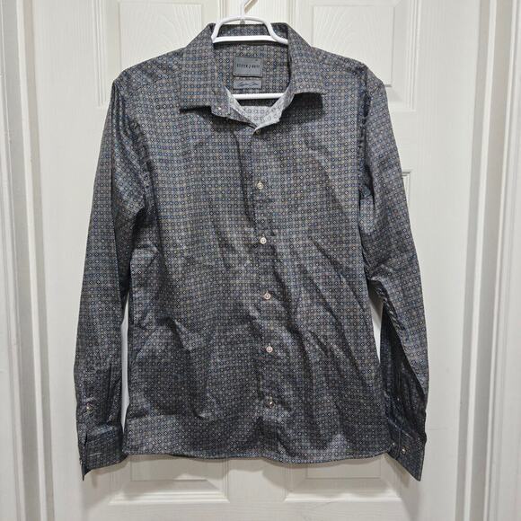 Stitch note shirt mens size medium blue brown geometric Egyptian cotton buttonup - Picture 3 of 10